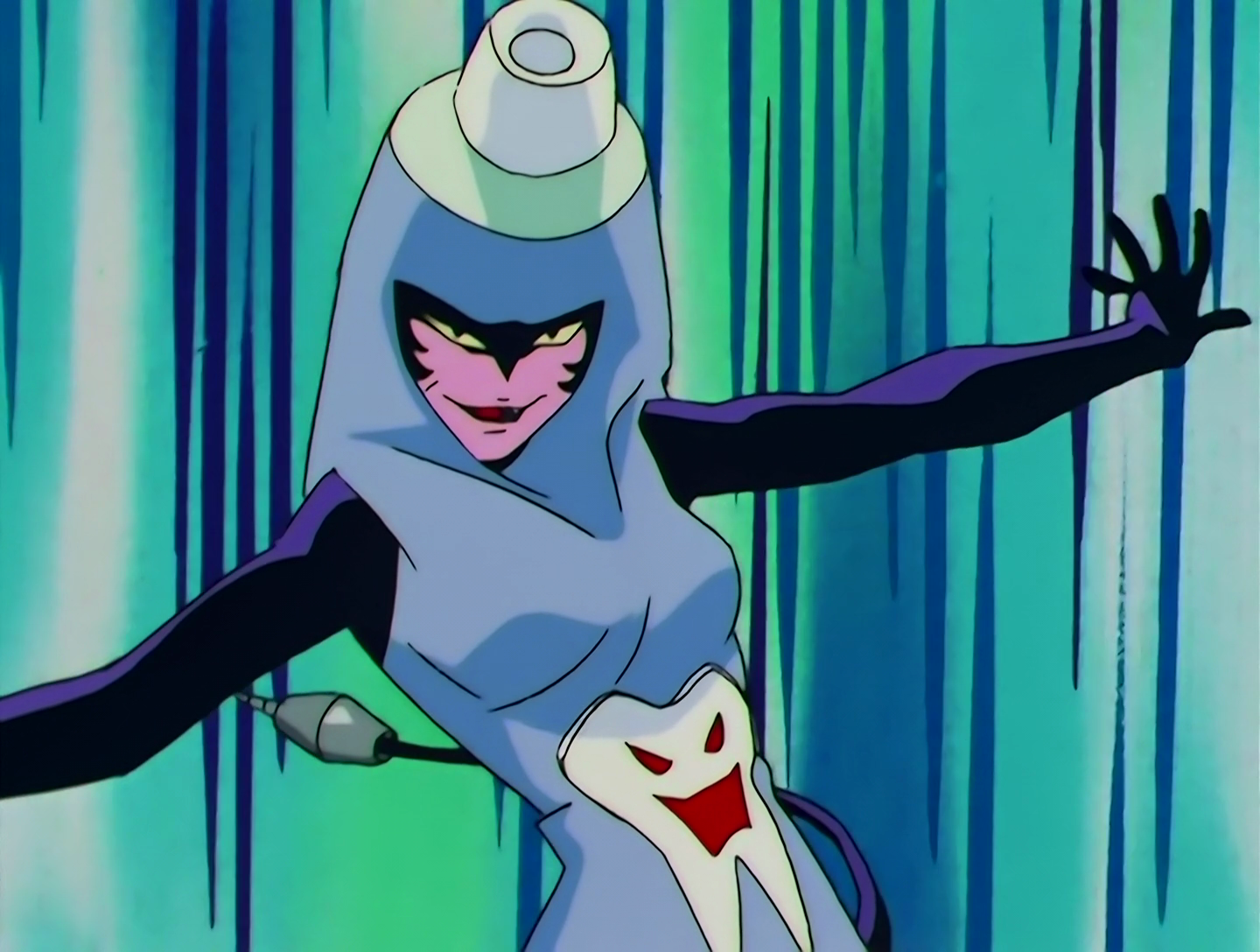 GariGari, a Lemures from Sailor Moon episode 153. She kind of looks like she’s wearing a mascot costume resembling a tube of toothpaste. The Amazoness Quartet Lemures generally have a second face on their torso, and in this case it looks like an image of a tooth with an angry face. She has a tail that’s really a long wire connected to a dental drill.